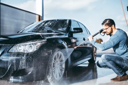 pressure wash to clean car